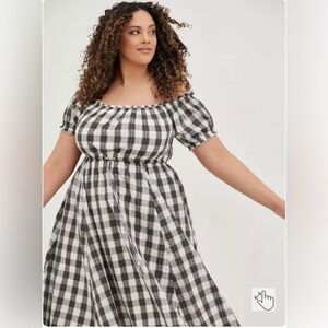 Torrid Seersucker gingham Plaid Off-Shoulder Dress